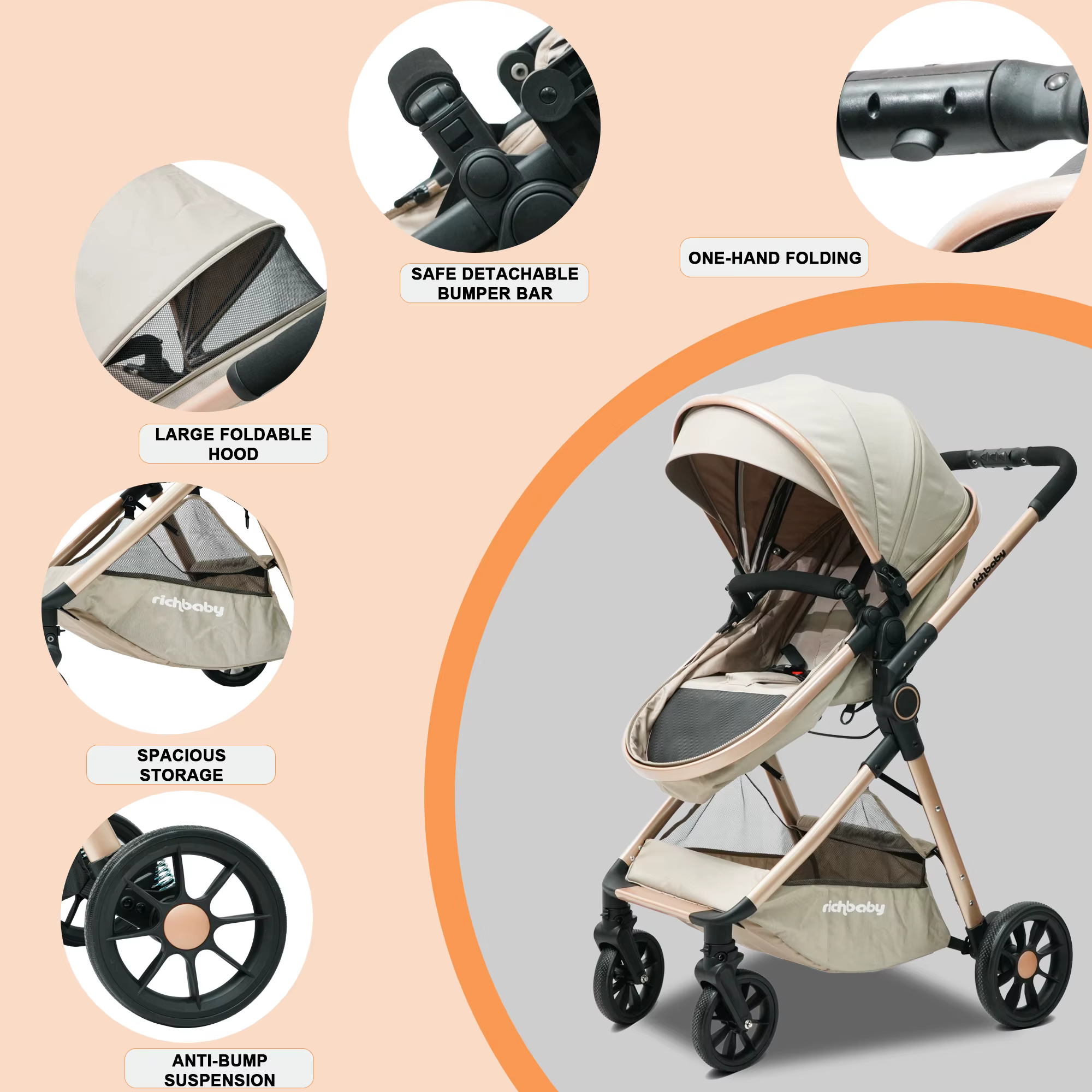 Konvertierbarer Kinderwagen zu Babytragetasche Kompakt Faltbarer Hochlandschafts-Kinderwagen mit Verdeck & Sicherheitsmerkmalen für 0-36 Monate a #3