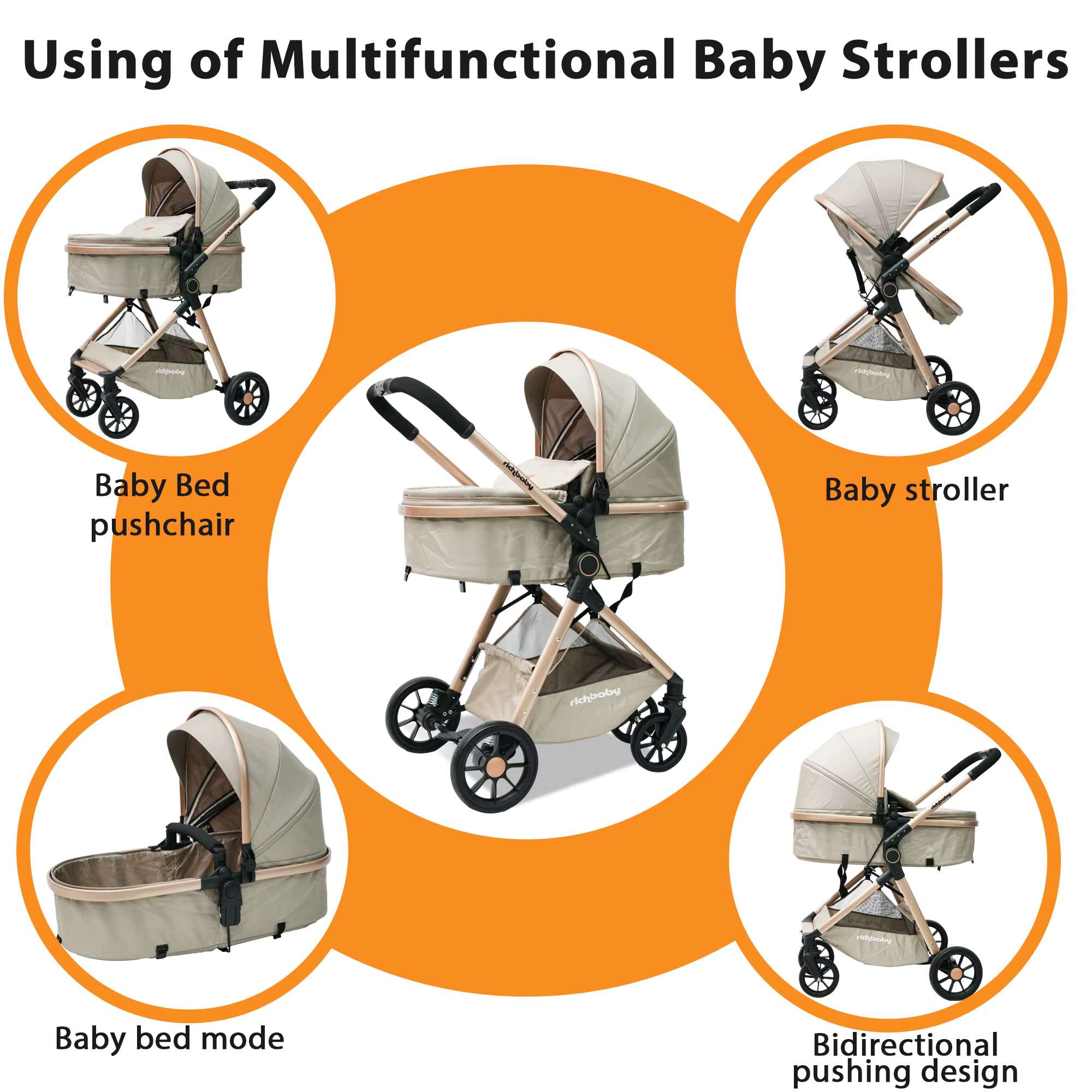 Konvertierbarer Kinderwagen zu Babytragetasche Kompakt Faltbarer Hochlandschafts-Kinderwagen mit Verdeck & Sicherheitsmerkmalen für 0-36 Monate a #4