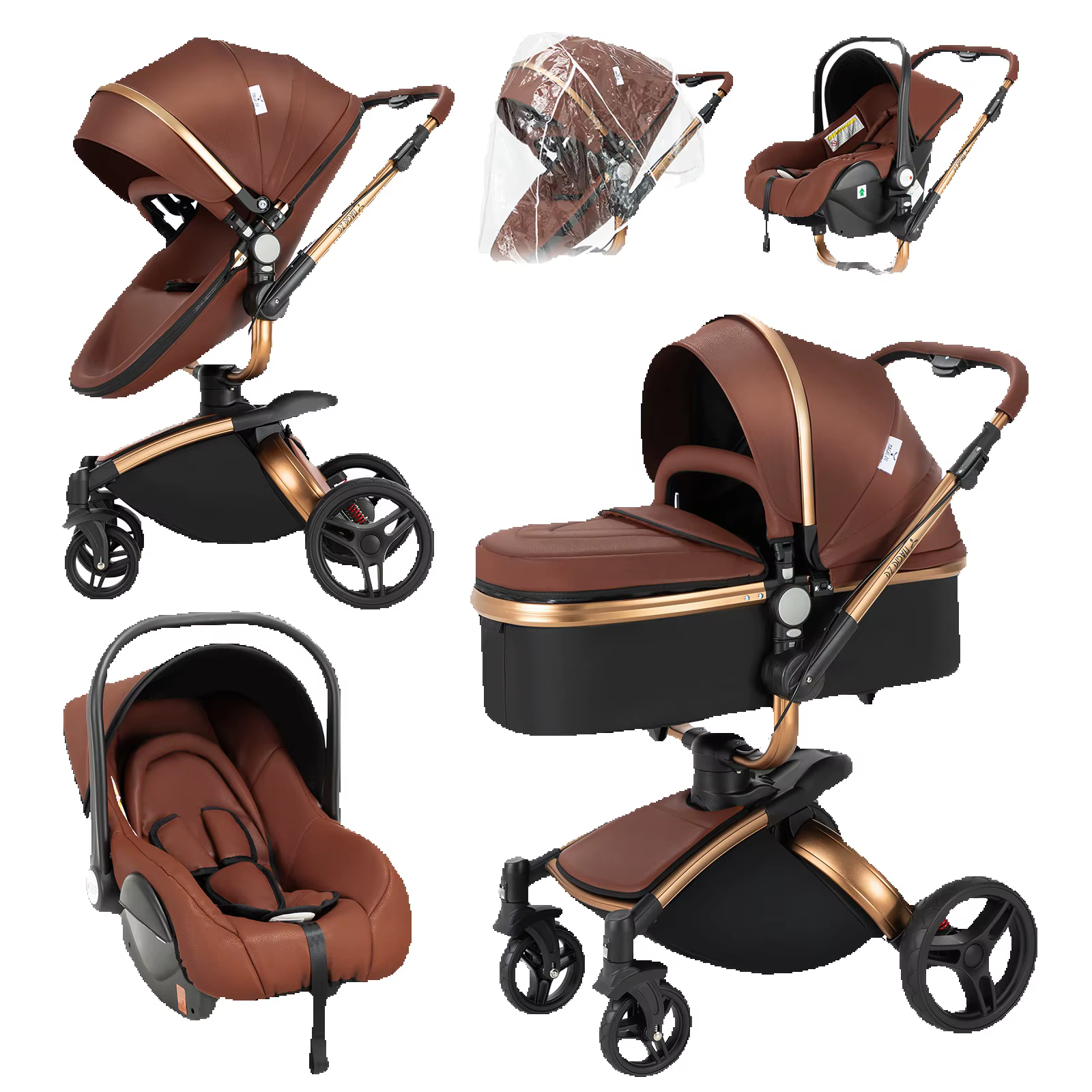 BBiomimetic Baby Stroller, 2-in-1 Sleeping Basket & Convertible Seat, 3-in-1 Shock Absorption System, 360 ° Rotational Patent Design, ahead/Reverse Pushing, PU leatherhandle, 75cm High Landscape, 0-3 Years