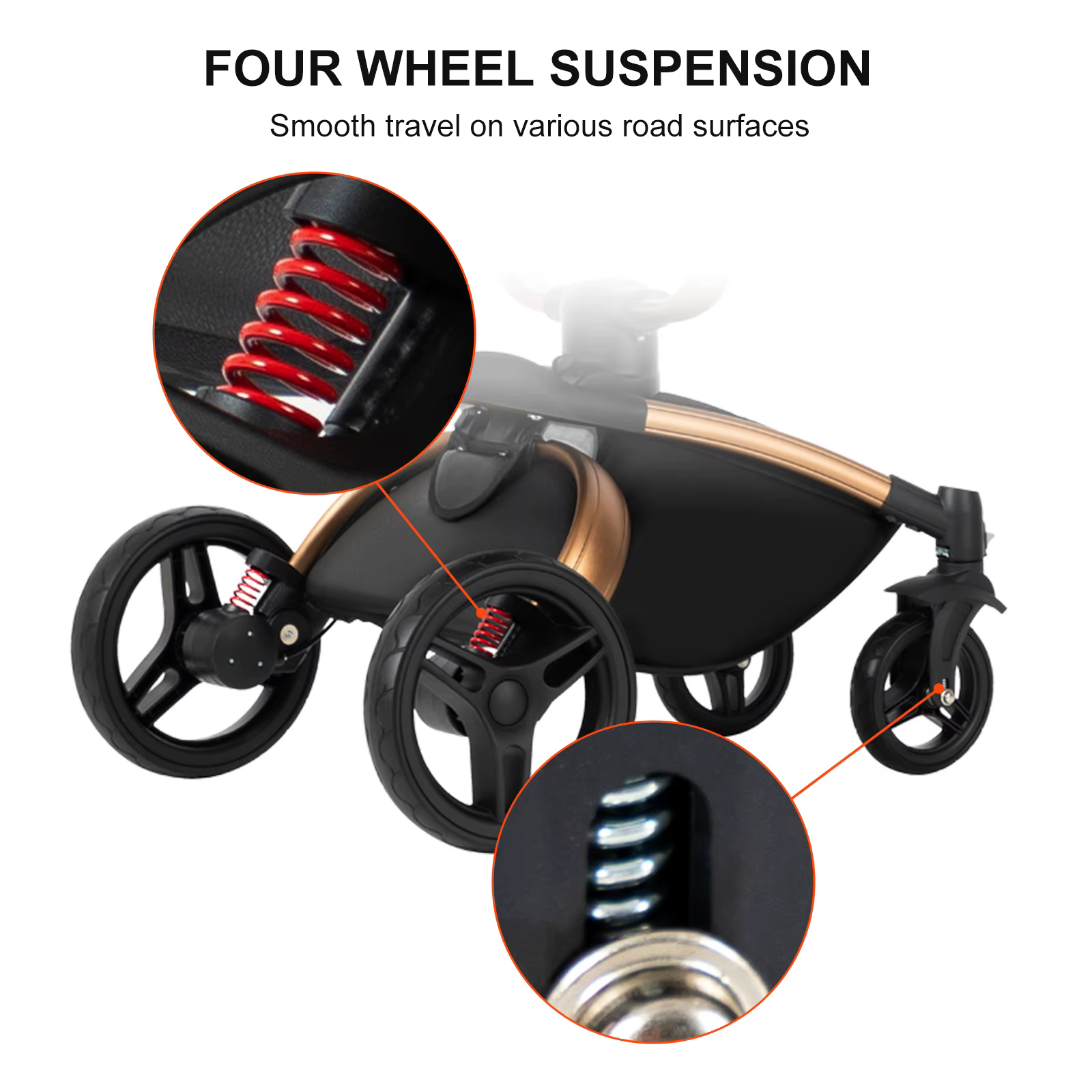 Biomimetischer Kinderwagen, 2-in-1 Schlafkorb & Umwandelbarer Sitz, 3-in-1 Stoßdämpfungssystem, 360° ° Rotationspatentiertes Design, Vorwärts-/Rü #5