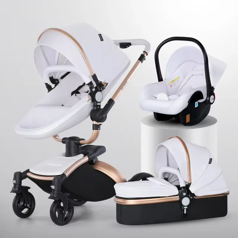 Kinderwagen 3in1 Zwei-Wege-Hochlandschaftskinderwagen PU-Leder Faltbarer stoßdämpfender Eierschalen-Kinderwagen 2in1